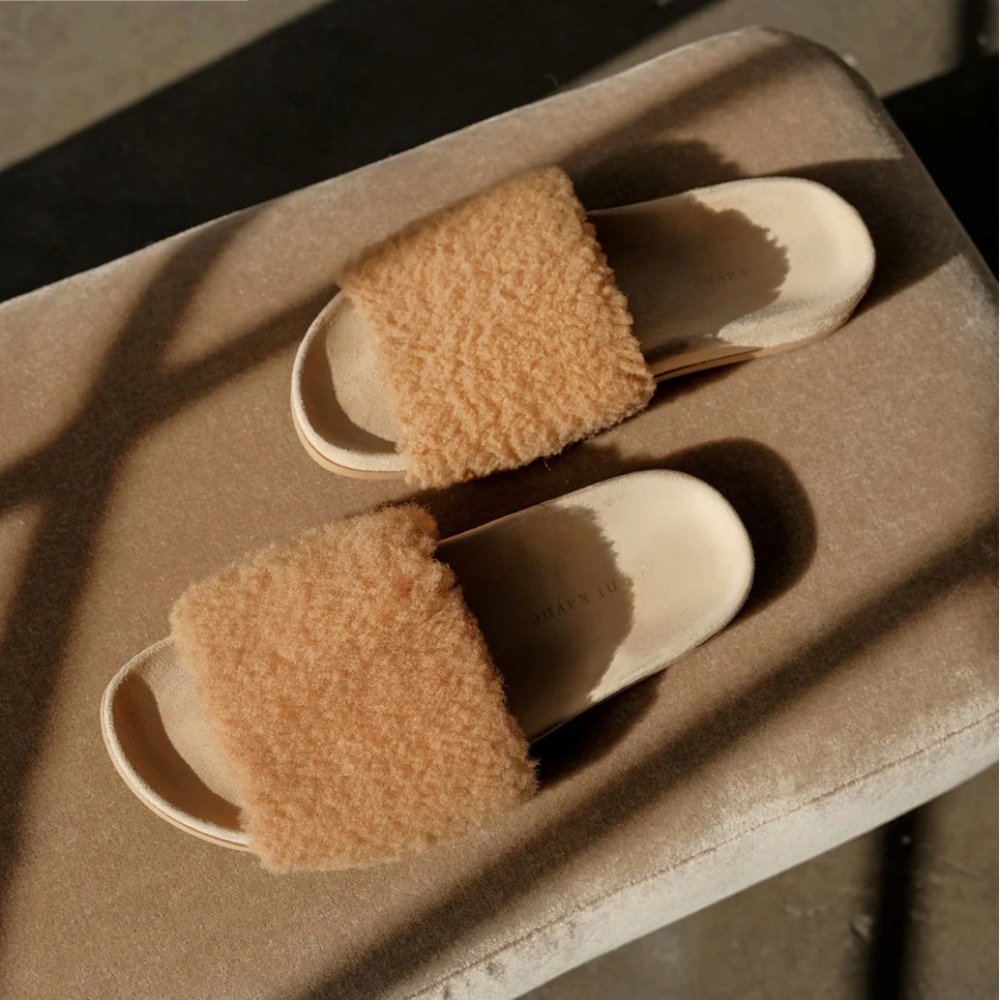 Jenni Kayne Shearling Slide Sandal, Natural, Size 38